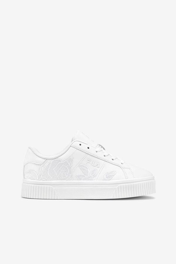 Fila Panache White Floral Embroidered Women's Sneakers - White/White/White,NZ 621-15406